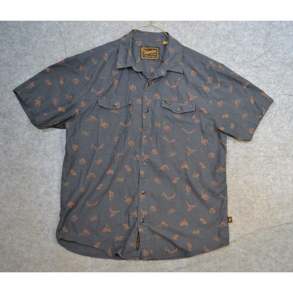 Howler Bros Shirt Mens L Gray H Bar B Desert Graphic Short Sleeve Snap Button Up